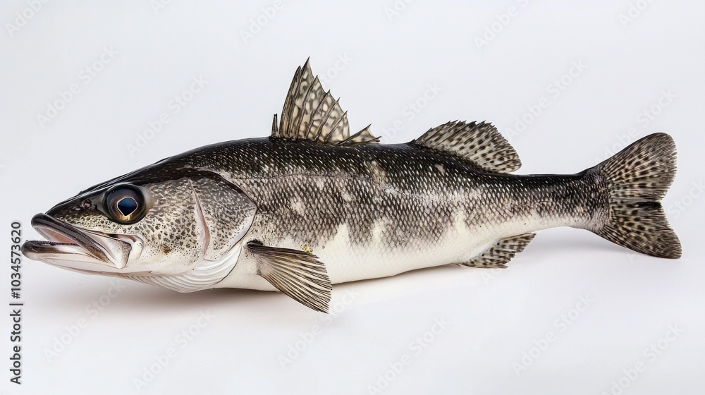 Poster detailed representation of a pollock fish highlighting its distinctive shape coloration and texture 