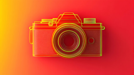 3D illustration of a vintage camera outline against a bold background   