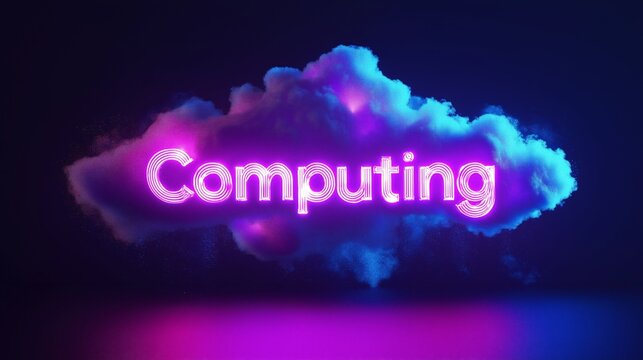 A vibrant cloud formation illuminated in purple and blue reflects the concept of computing in a modern digital landscape
