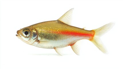 Fototapeta premium vibrant Tetra Fish from the Characidae family is displayed against a white backdrop highlighting its striking colors and anatomy common in tropical aquariums.