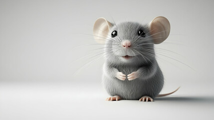 3D illustration of a playful gray mouse on a minimal background   