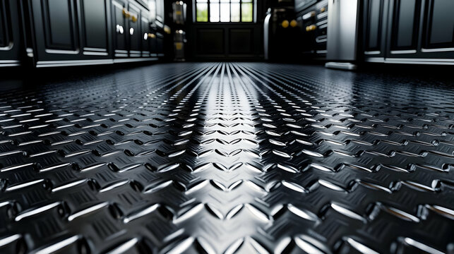 Shiny Metal Floor: A 3D Illustration of a Modern Kitchen