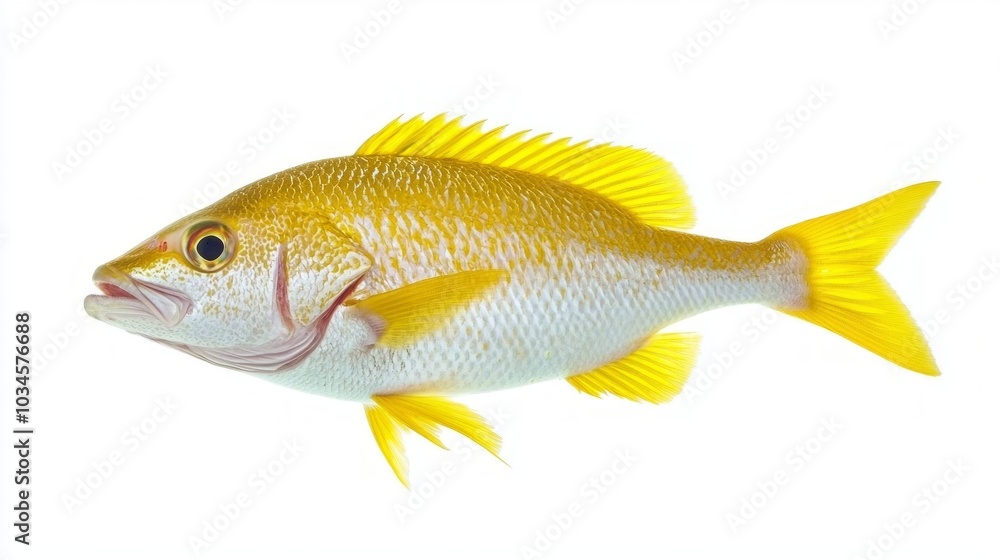 Poster yellowtail snapper displays its striking yellow and silver hues highlighting its unique features. th