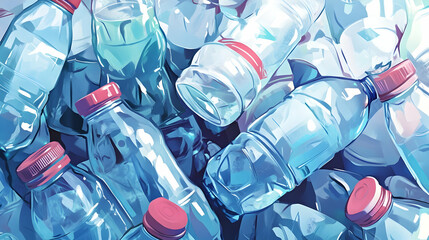 Illustration featuring a multitude of plastic bottles scattered around   