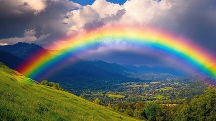 A vibrant rainbow arching over a stormy sky, symbolizing hope, emotional resilience, and brighter days ahead after hardships