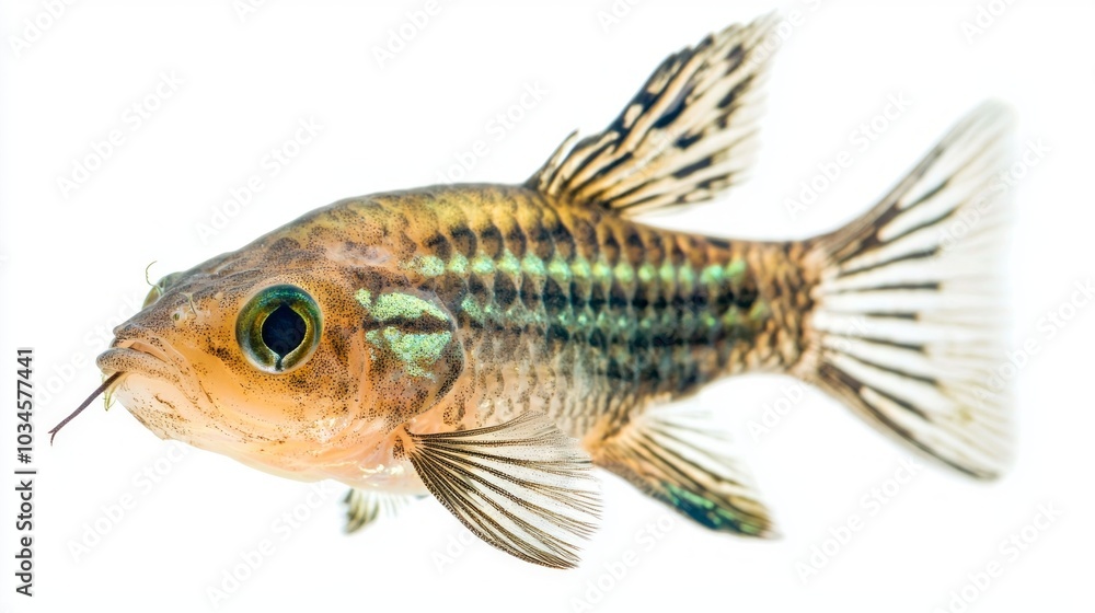Poster emerald corydoras engages in its natural behavior displaying its striped patterns and iridescent hue