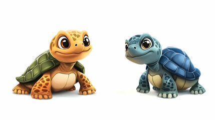 Obraz premium Illustration of a cartoon turtle and tortoise isolated on a white background 