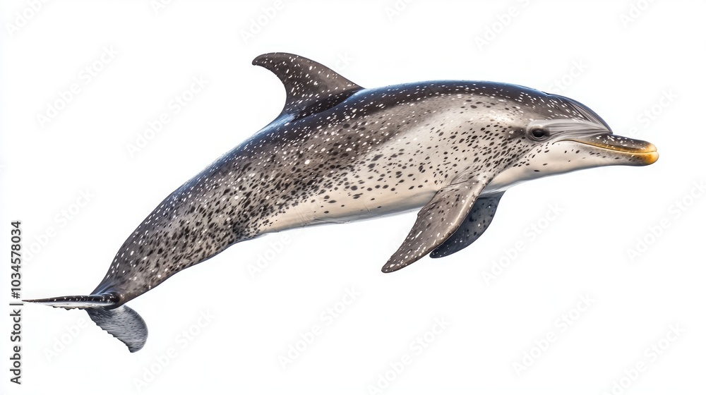 Poster atlantic spotted dolphin is captured in exquisite detail showcasing its unique spotted pattern and g