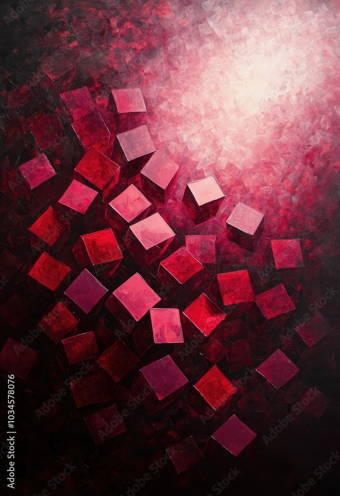 Aufkleber abstract artwork featuring floating red cubes against a dark background with light highlights.
