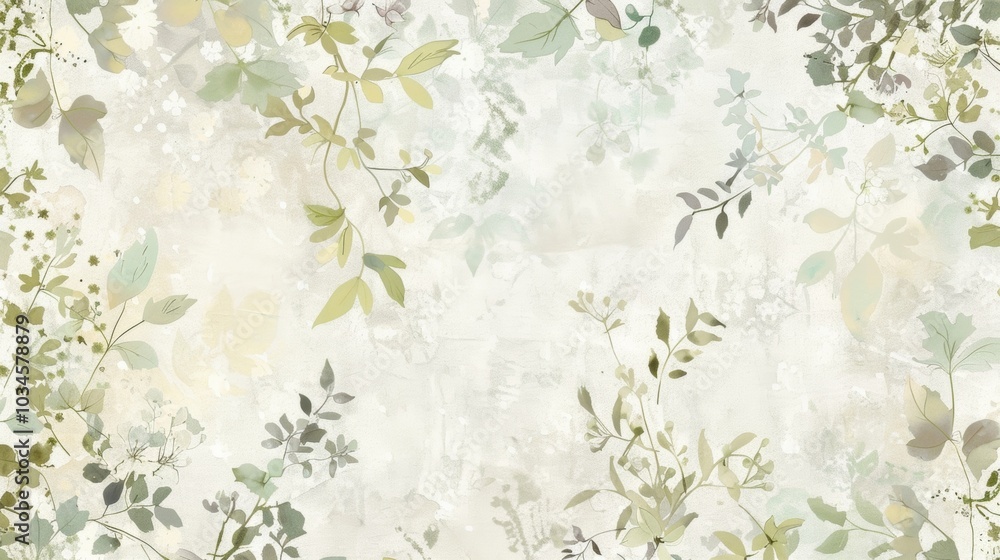 Poster a subtle and dreamy faded botanical design with a grainy texture and muted colors that create a soft