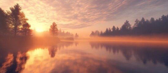 Fototapeta premium Sunrise over Foggy Lake