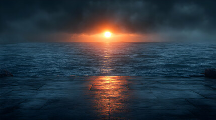 Dark Dramatic Sunset Over the Ocean Illustration