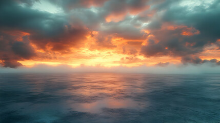 Dramatic Sunset Clouds Over Water - Illustration