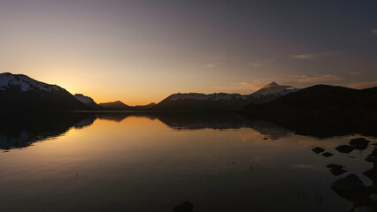 Epic dusk panoramic shot of Lanin National park, Patagonia, Argentina