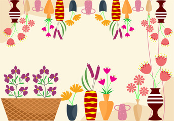 colorful floral background flat vector illustration. Creative layout of elements for banner, template, social media, advertising concept use