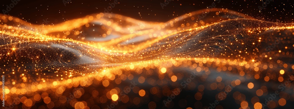 Poster hi-tech digital background with gold dots and lines on black, futuristic sci-fi concept for ai, data