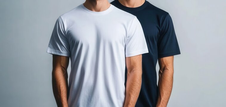 Tshirt mockup with white blank tshirt front and back views on a male model