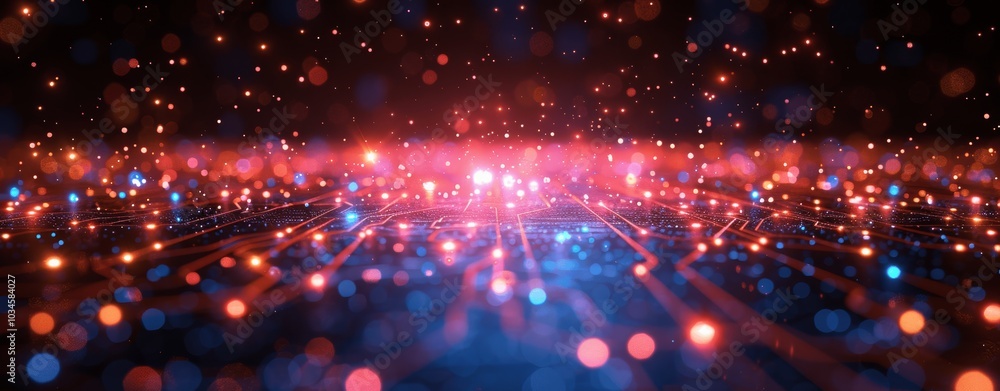 Poster abstract digital tech background with glowing lights and circuit elements