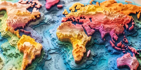 Colorful 3D relief map of the world showing continents and oceans.