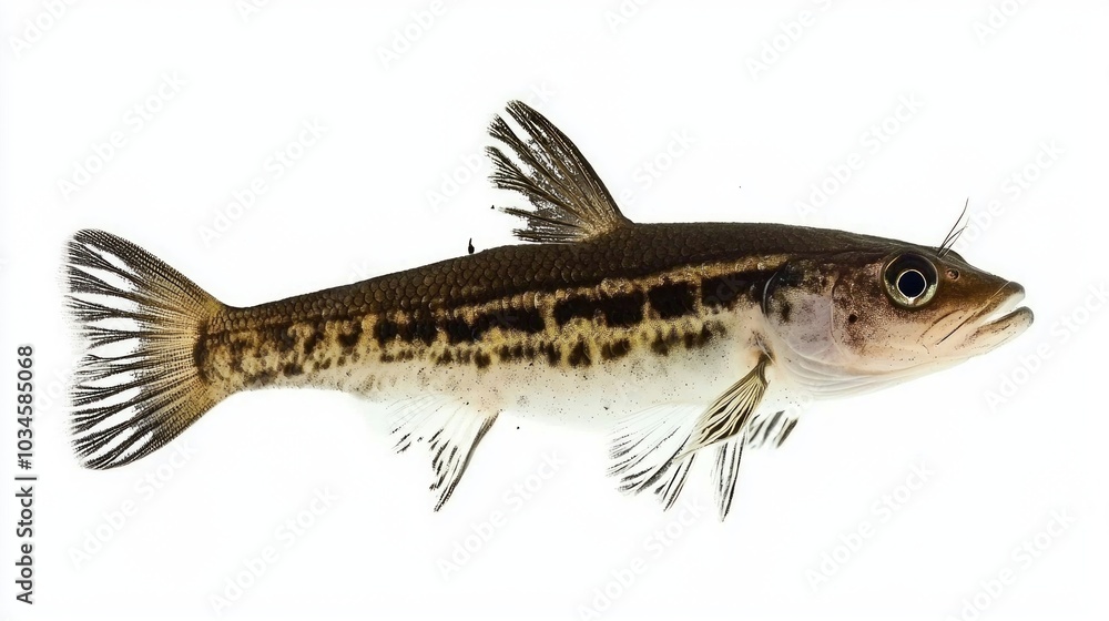 Poster otocinclus catfish displays its unique markings and features while swimming. the fish is isolated ag