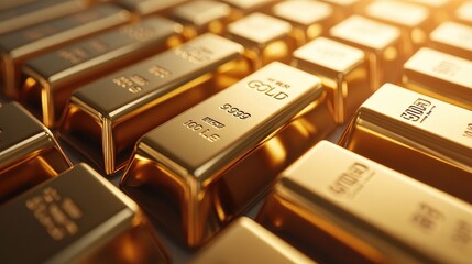 Collection of Gold Bars Stacked for Investment Display