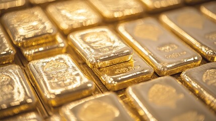 Collection of Gold Bars Overlapping in Storage