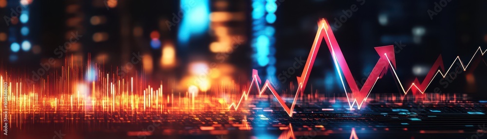 Aufkleber vibrant abstract data visualization with glowing graphs and charts in a digital cityscape.