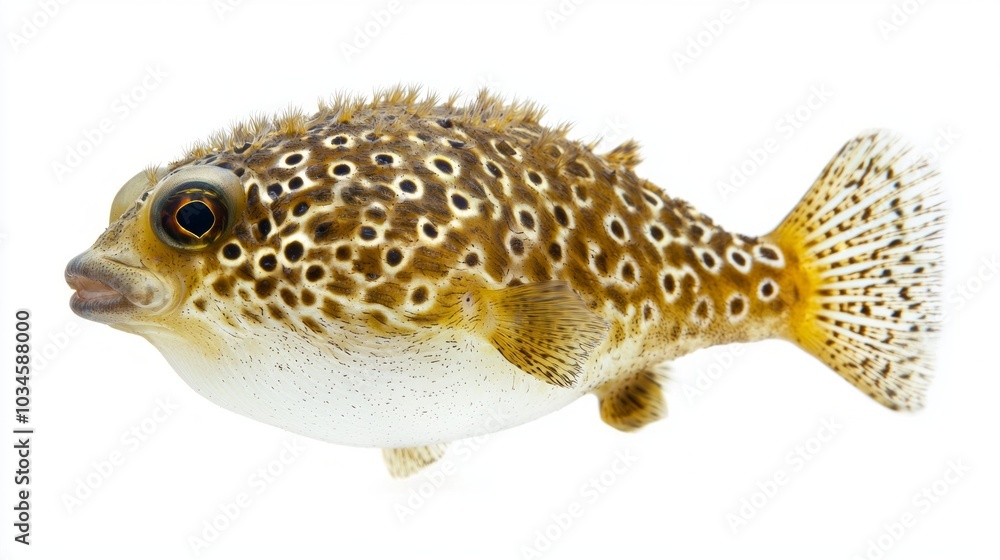 Poster pufferfish displays its distinct patterns and features showcasing its unique body shape and vibrant 