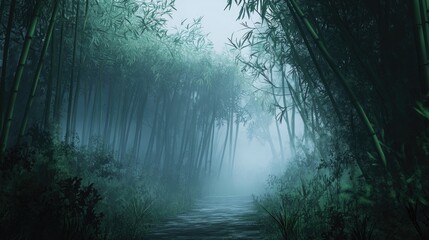 Fototapeta premium Misty Morning in a Serene Bamboo Forest