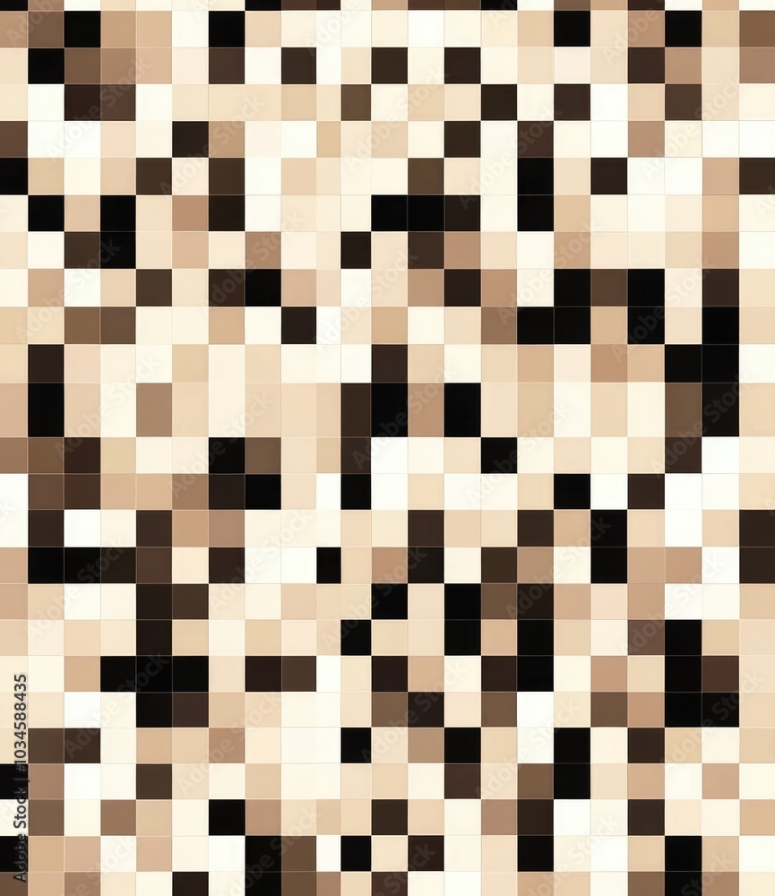 Poster a pixelated abstract pattern in shades of beige and brown, creating a textured visual effect.