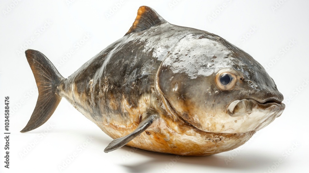 Poster sunfish known scientifically as mola mola rests on a white background highlighting its distinctive f