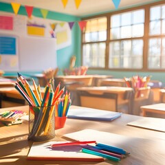 Vibrant Classroom Setup with Art Supplies and Learning Environment