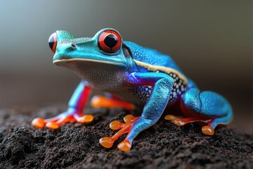 Radiant Frog Portrait: A Stand-Up Display of Vibrant Colors and Glinting Eyes