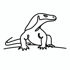 Obraz premium Continuous line komodo dragon outline vector illustration 