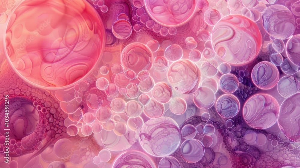 Poster an abstract image of overlapping circles in shades of pink and purple echoing the intricate formatio