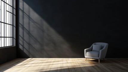 Minimalist Interior Design: Empty Room with Sunlight and Armchair