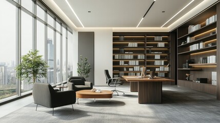 Obraz premium Modern Office Interior Design with City View