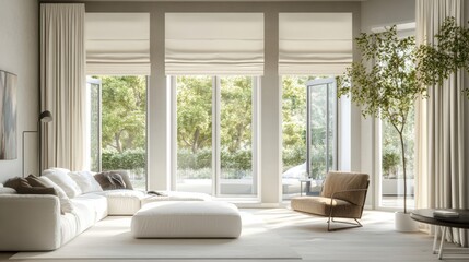 Modern Living Room with Large Windows and Minimalist Design