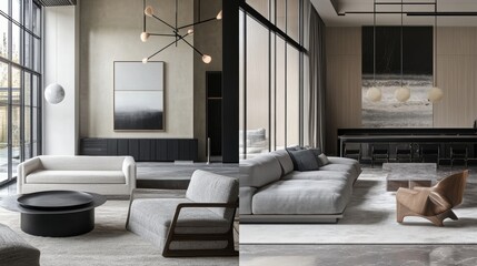 Modern Interior Design: Minimalist Living Room with Geometric Shapes and Open Space