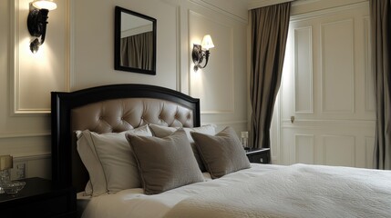 Elegant Modern Bedroom Interior Design with White Bedding and Wall Lights