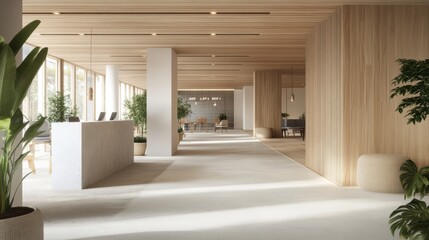 Fototapeta premium Modern Minimalist Office Interior Design with Wooden Accents