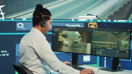 Indian call center operator giving updates about order to clients, ensuring fast delivery from...