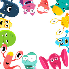 Monster frame. Cartoon funny kid alien border