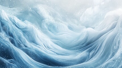 Obraz premium Abstract winter scene with swirling shades of icy blue and white, resembling snowdrifts and frosty patterns. Soft gradients and flowing shapes evoke the feeling of cold winds and snowfall.
