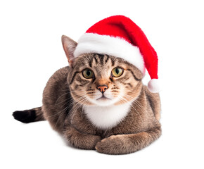 Natal felino! Um gato adorável, usando uma touca de Papai Noel, irradia alegria e espírito natalino