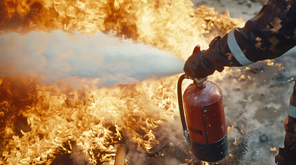 fire extinguisher , Skillful Use of Fire Extinguisher Demonstrating Proficiency in Fire Safety Measures