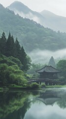 Obraz premium Scenery that could be found in Japan or Asia generated by AI