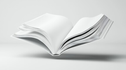 white magazine floating in air, mock up, white background.