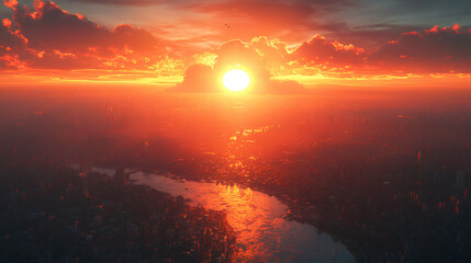 Fototapeta premium Fury Above the Flames Wings of Destruction and Chaos