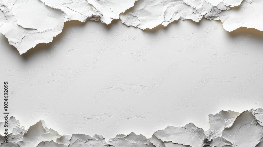 Aufkleber the textured edges of torn white paper create an artistic frame around a blank white center, ideal f